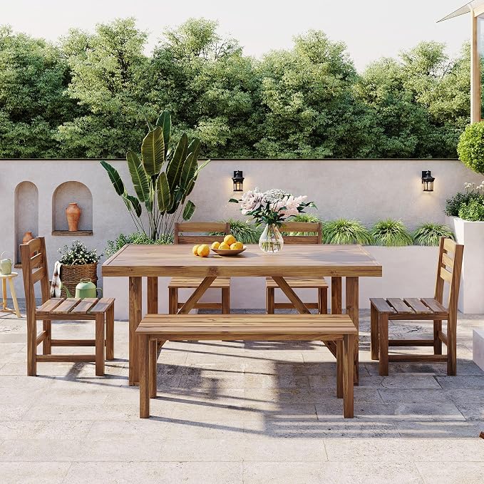 Acacia Wood Outdoor Table and Chair Set, Suitable for Patio, Balcony (Natural Wood#032)
