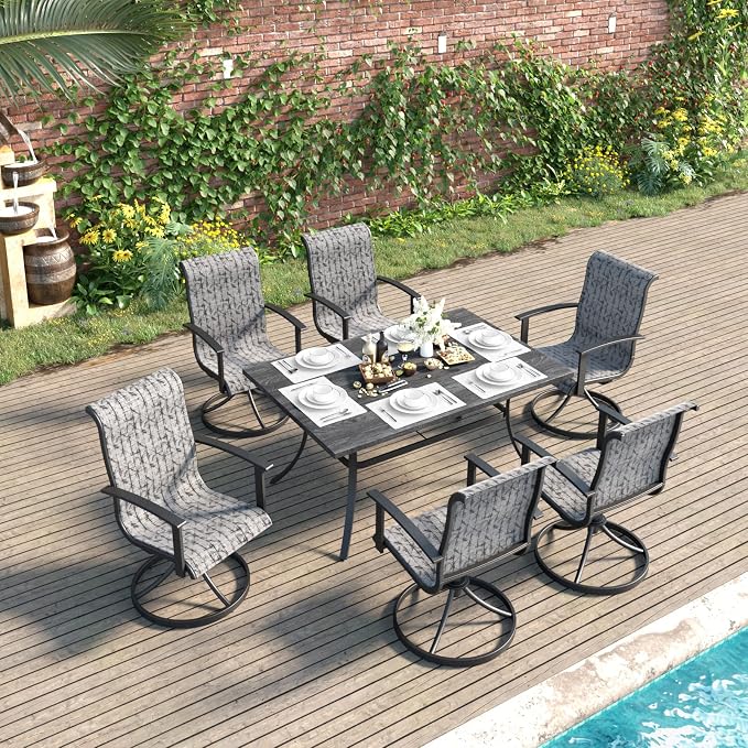 Grand patio Outdoor 66-Inch Rectangle Dining Table Weather-Resistant Picnic Table Embossed Woodgrain with 1.5”Market Umbrella Hole for Garden, Lawn, Backyard