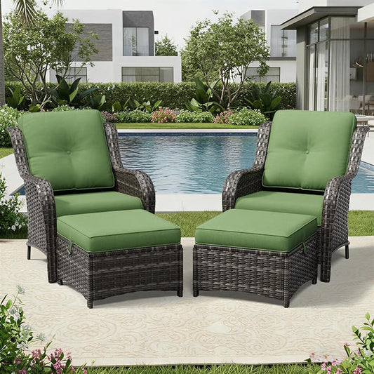 Joyside 4 Piece Wicker Patio Furniture Set, Rattan Patio Chairs with High Back, Deep Seating, Wide Armrest, Thickened Cushions, Outdoor Furniture for Deck, Porch Use