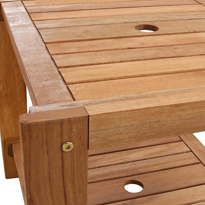 Sunnydaze 20-Inch Outdoor Side Table for Patio or Porch – Wooden Adirondack End Table with Umbrella Hole – Ideal for Holding Drinks & Balcony Essentials - Meranti Wood with Teak Oil Finish