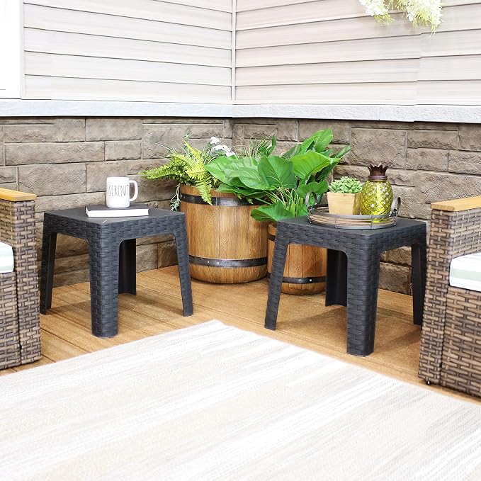 Sunnydaze Adirondack Small Outdoor Side Table for Balcony Essentials - Plastic Square End Table for Outside Patio - Gray - Set of 4