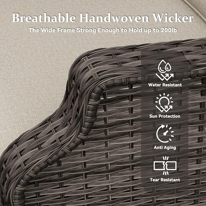 Outdoor Patio Sofa Wicker 3 Seater Sofa, Rattan Couch with Deep Seat and Olefin Cushions, High Backrest, All-Weather for Balcony, Deck, Backyard