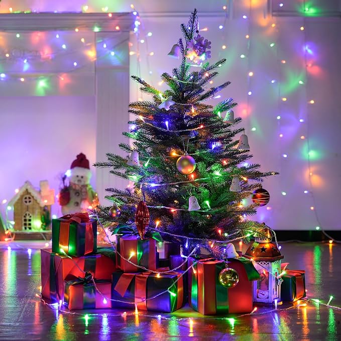 JMEXSUSS Connectable 100 LED Multicolor Christmas Lights for Tree | 8 Modes Christmas Tree Lights Indoor Outdoor Clear Wire, 33ft Colorful Lights Plug-in for Christmas Tree Bedroom