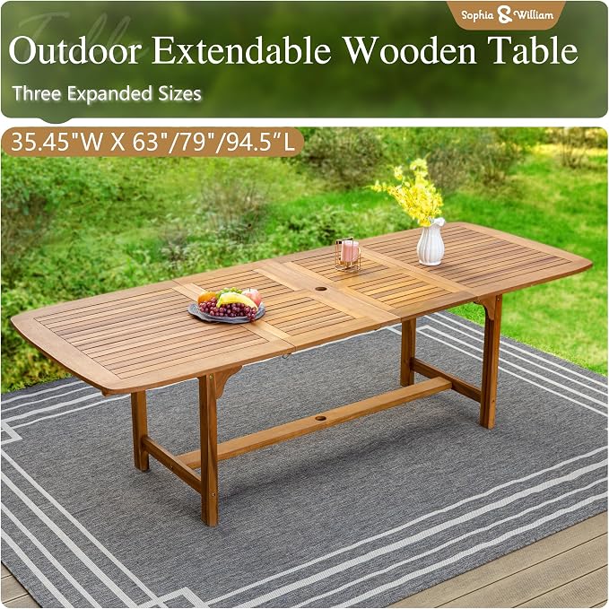 Sophia & William 9pc Outdoor Dining Set, Acacia Wood/Expandable Table | Acacia wood, seat cushions,weather-resistant rattan,breathable