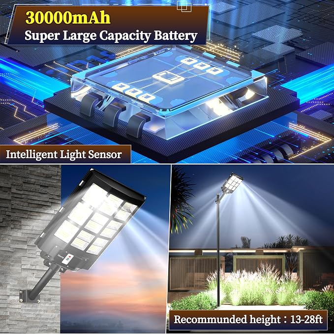 Solar Street Lights Outdoor, Of-3600W Commercial Parking Lot Light | Solar Flood Light, LED Area Light with Motion Sensor, Dusk to Dawn, Remote Control for Security Lighting in Streets, Barns