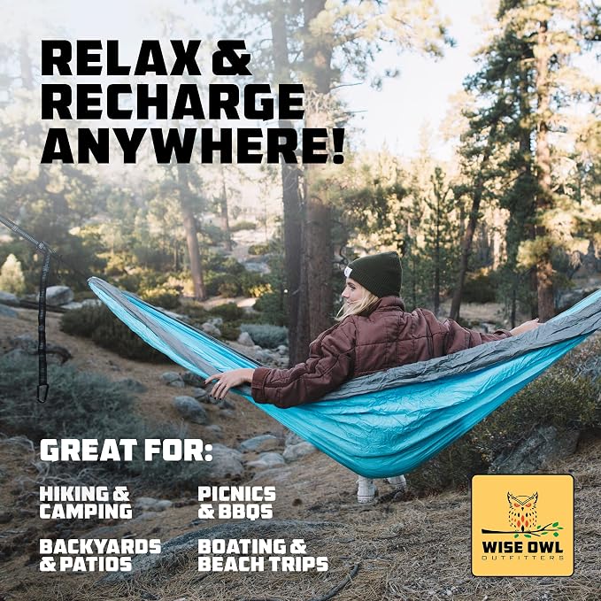 Wise Owl Outfitters Camping Hammocks Duo - Set of 2, Adults and Kids Hammock for Outdoor, Indoor, Single & Double Use w/Tree Straps - Camping Gear Essentials