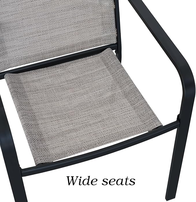 Anmutig Outdoor Bistro Set for 2, Stackable Chairs & Metal Table, Beige | Weather-Resistant Textilene, Black Powder-Coated Steel Frame, Storage Shelf, Easy Assembly, Balcony, Deck, Poolside Use