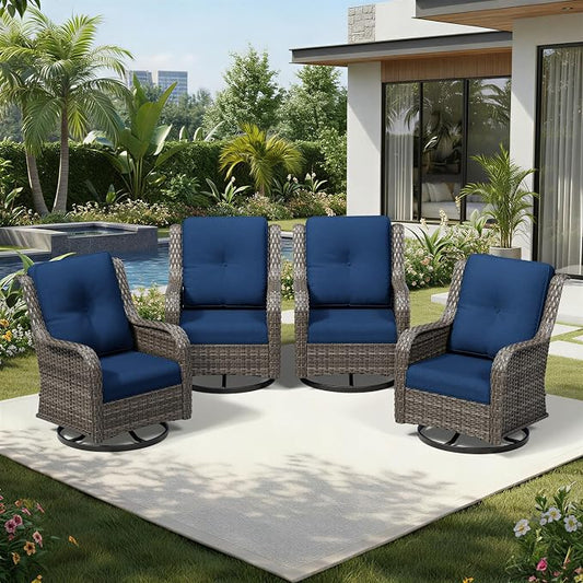 Joyside 4 Piece Outdoor Swivel Rocker Patio Chairs, Wicker Patio Furniture with High Back, Deep Seating, Wide Armrest, Thickened Cushions, Outdoor Rattan Furniture for Deck, Porch Use