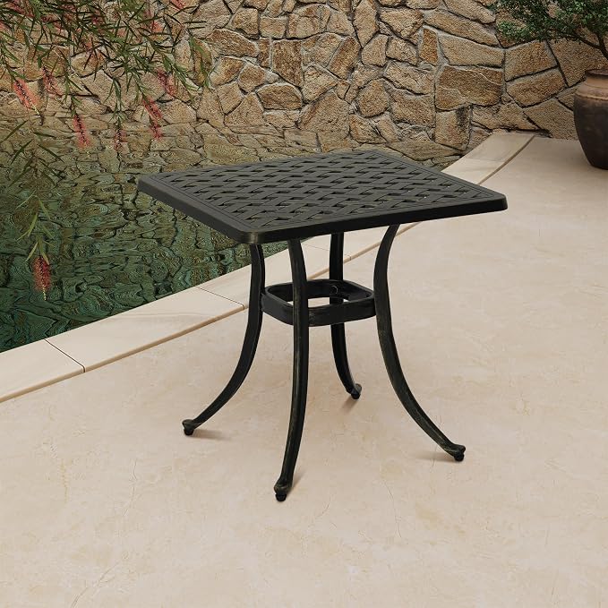 Clihome 21" Patio Table Outdoor Bistro Table Cast Aluminum Patio Dining Table Patio Tables for Outside Table for Garden, Backyard, and Porch