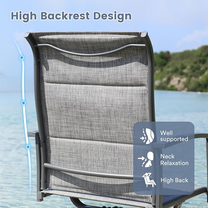 VICLLAX Patio Dining Set for 8, 8 Seats Outdoor Furniture Includes 59.9" Round Patio Table and Swivel Padded Chairs, Grey Wood Grain Tabletop and Grey Fabric