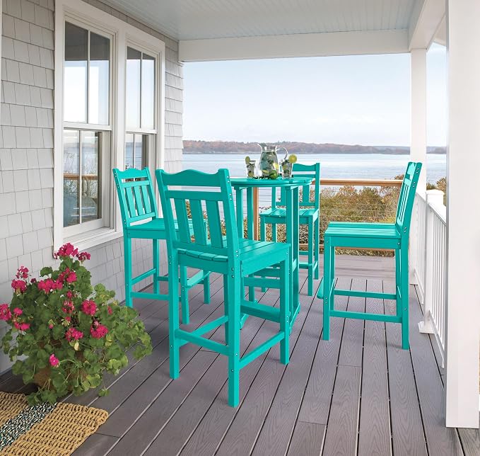 nalone 3 Pcs Outdoor Bar Table and Chairs Set, HDPE High Adirondack Chairs and Table Set, Outdoor Bar Stools Set for Garden, Yard, Backyard Balcony