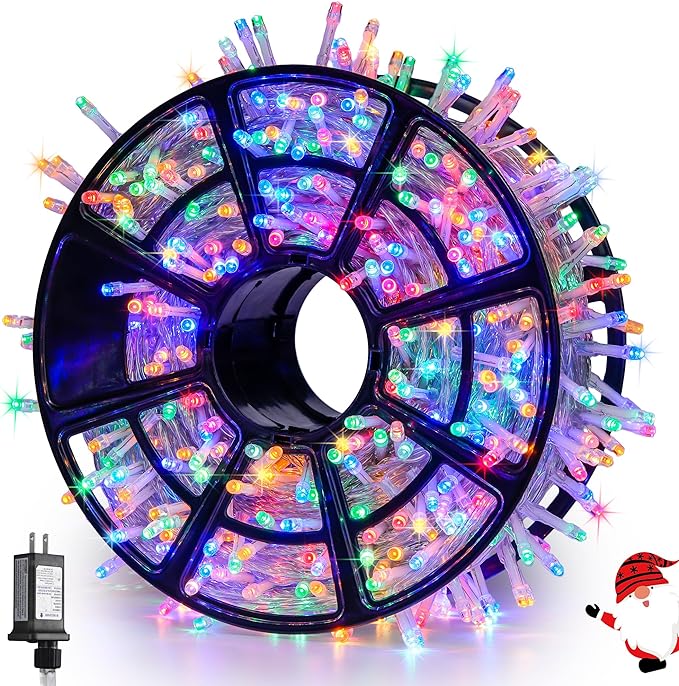 JMEXSUSS 168FT 600 LED Christmas Decor String Lights, Christmas Tree Lights | Multicolor Christmas Lights Indoor Outdoor Waterproof Plug-in for Tree Patio Party Holiday Xmas Decor, Remote, Clear Wire