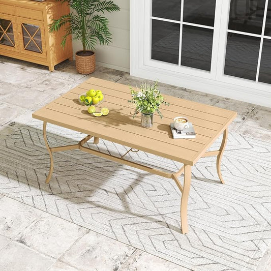6-Person Outdoor Dining Table, Aluminum Rectangle Outdoor Dining Table with 2.2" Umbrella Hole, Rustproof Aluminum Patio Dining Table for 6, All-Weather for Garden Yard Poolside, Beige