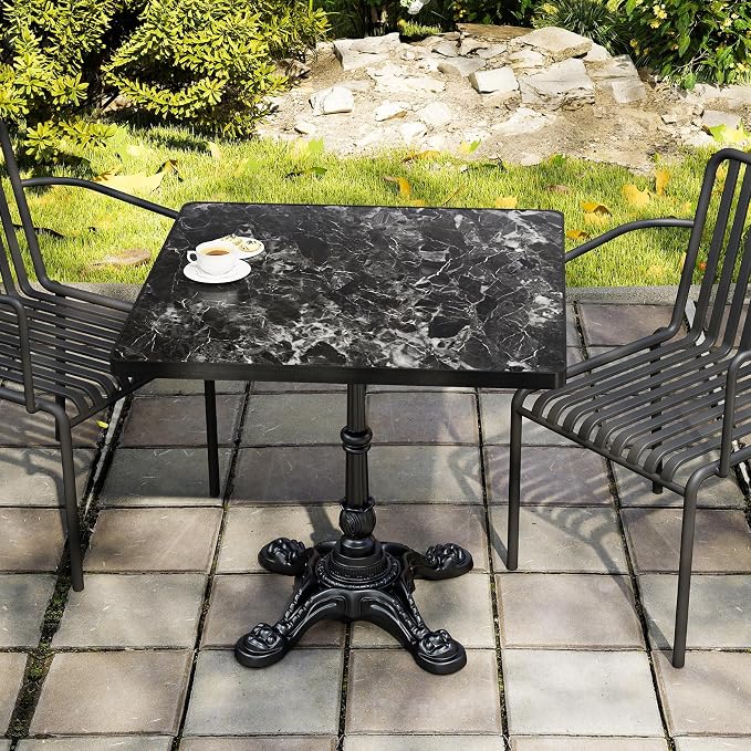 31.5" Outdoor Tulip Dining Table with Sintered Stone Tabletop and Cast Iron Base, Antique Patio Bistro Table for 2-4 Person for Indoor Outside Cafe Restaurant Backyard Garden (Black Marquina)