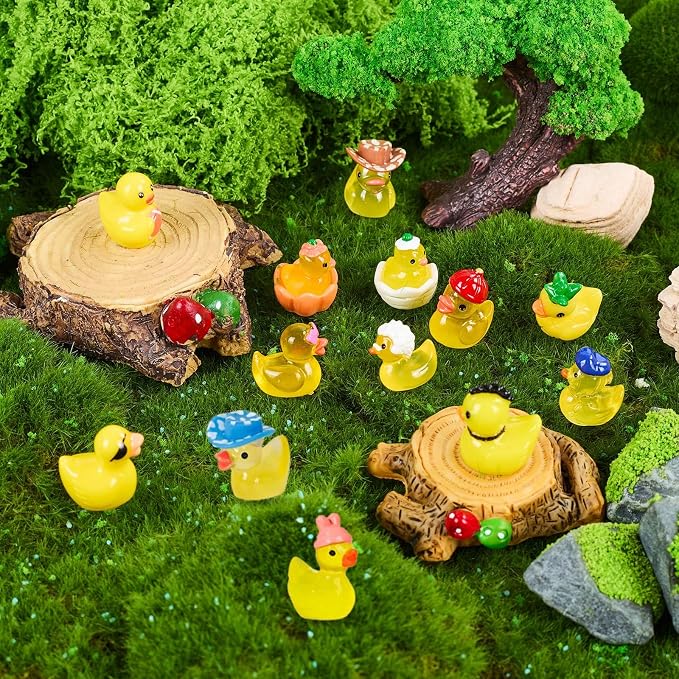 60 Pcs Mini Resin Ducks, Tiny Ducks to Hide, Little Plastic Animal Figurines Small Miniature Figures Bulk Glow in The Dark (Mini Resin Ducks)