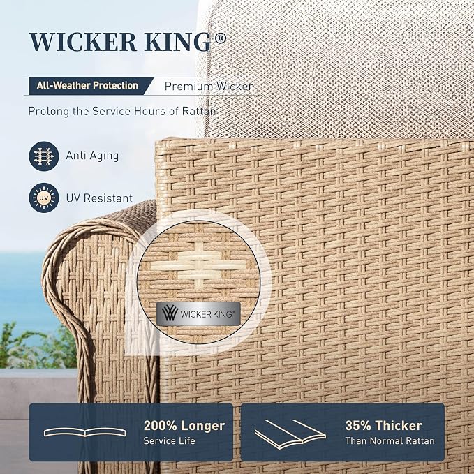 SUNSHINE VALLEY Patio Furniture Set 6 pcs, Wicker Rattan Sofa with 5.5" Thick Waterproof Cushions, 4 Chairs and Coffee Table, All Weather Outdoor Conversation Set for Backyard Deck, 7 Seats Beige