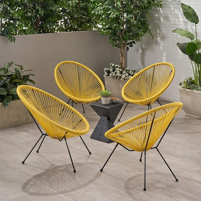Christopher Knight Home Outdoor Hammock Weave Chair with Steel Frame (Set of 4) - Yellow and Black Finish