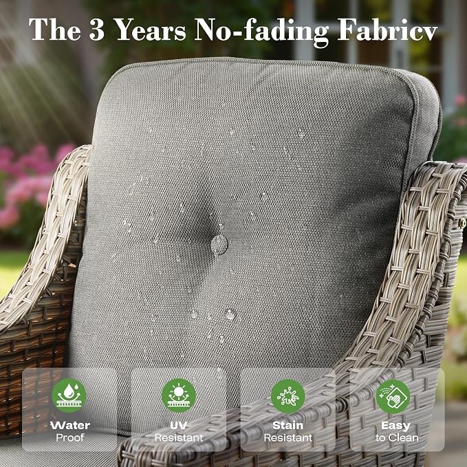 ovios 4 Piece Outdoor Patio Furniture with 3 Seat Sofa,Rattan Wicker Coversation Set with High Back,Sectional Single Sofa with Ottoman for Outside Porch Balcony Backyard Pool, Dark Grey