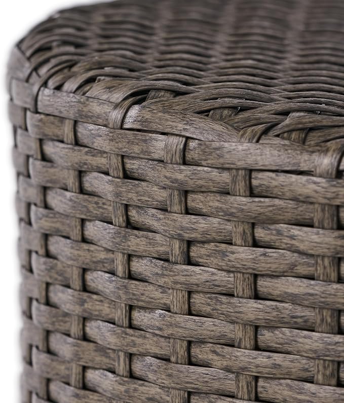 Rattan Side Table Round Small Coffee Table French Country Rustic Wicker Side Table End Table for Indoor Outdoor Patio Living Room Light Grey