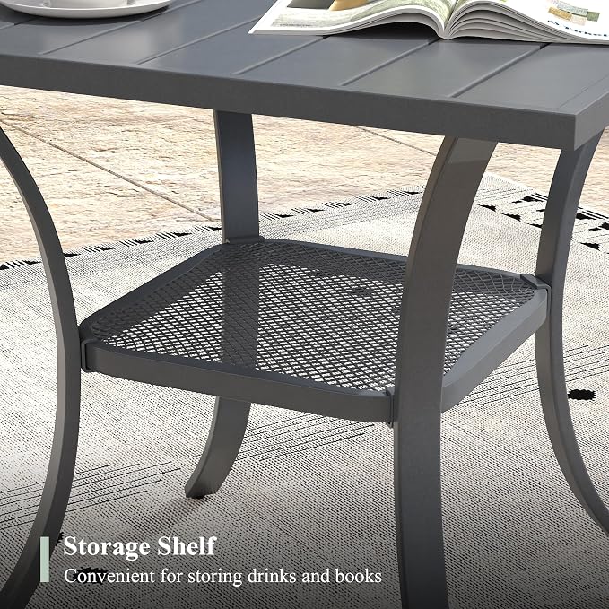 3 Pieces Outdoor Dining Set, 27.5" Square Table & Stackable Patio Dining Chairs, Patio Table and Chairs Set for Deck Garden Porch, Grey Chairs & Dark Grey Table