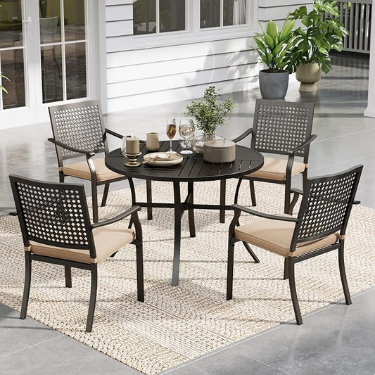 Sophia & William Round Patio Table and Chairs Set, Outdoor Dining Set for 4, 5 Piece Metal Patio Furniture, 42" Black Table(Beehive)