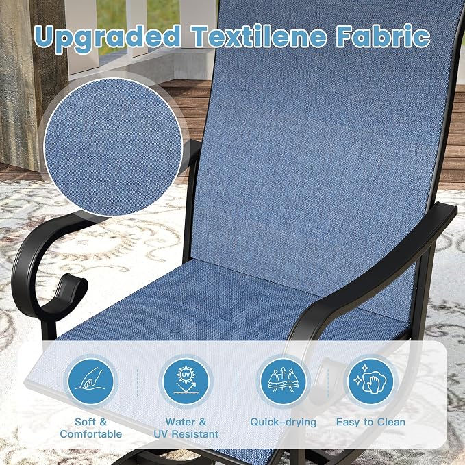 DIFY 9 Pieces Outdoor Dining Set for 8, Outdoor Furniture Set of 8 Blue Textilene Swivel Patio Chairs, 60" Black Round Metal Dining Table with Umbrella Hole, for Garden Deck Backyard