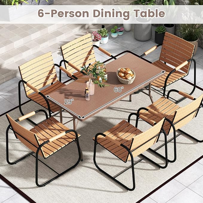Giantex 5 FT Folding Table, HDPE Foldable Dining Table for 6, Indoor Outdoor Use for Party Banquet Wedding Picnic Camping BBQ, Fold-in-Half Portable Space Saving Design (Brown)