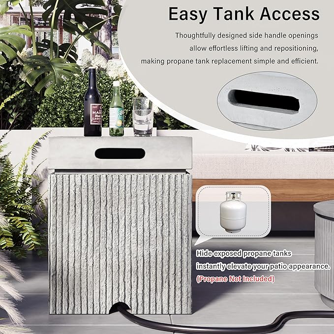 Polibi Outdoor Propane Tank Cover with Square Side Table & Fluted Texture, 100lb Capacity Weather-Resistant Enclosure for Standard 20 lb Tanks, Gray