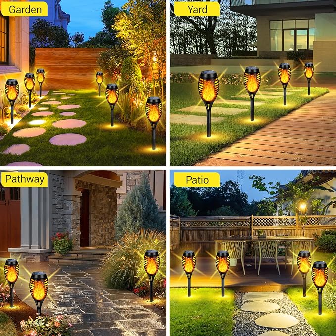Solar Lights Outdoor, Upgraded 16 Pack Solar Torch Lights Outdoor Flickering Flame for Garden Decor, Waterproof Outdoor Lights Solar Powered, Tiki Torches for Outside Yard Patio Pathway Decor