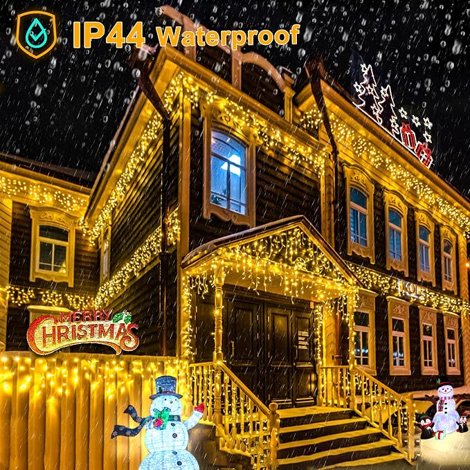 Warm White Christmas Lights Outdoor Icicle Lights for Outside 66ft 640 LEDs | Twinkle String Lights with Connectable Clear Wire 8 Modes Timer Plug in Waterproof for House Eaves Yard Party Holiday Decor