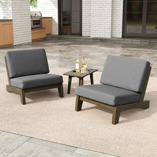 3 Pieces Patio Furniture Sets, All-Weather Outdoor Wood Bistro Set Patio Conversation Side Table Chiars for Balcony, Backyard