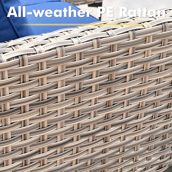 CAODOC Outdoor Sectional Patio Furniture Set,10 Pieces Wicker Conversation Sets L Shaped Couch,Out Door Sofa Outside Furniture with Swivel Chairs,Blue
