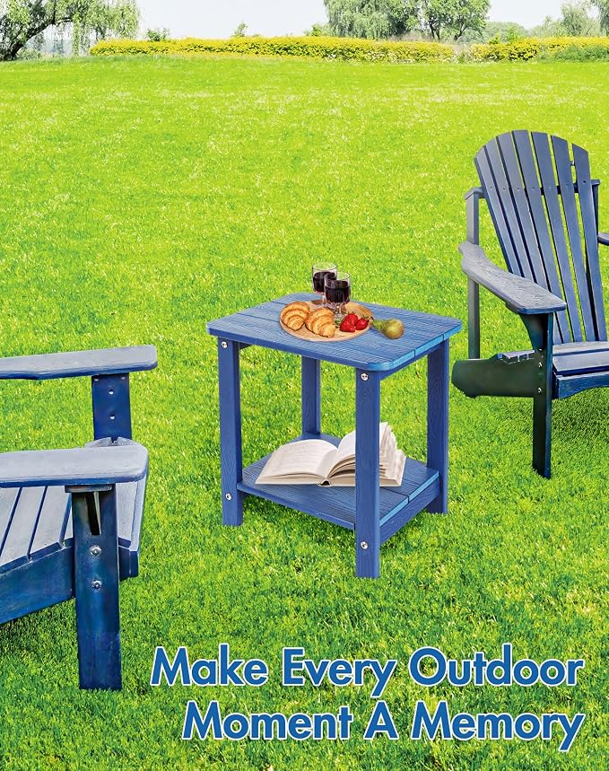 Tikea Adirondack Outdoor Side Table, 2-Tier 16.7" End Table for Patio Pool Porch, All Weather Resistant Outdoor Patio Furniture Navy Blue