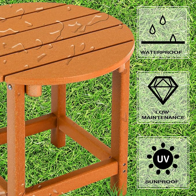 LZRS Adirondack Patio Side Table End Table, Outdoor Coffee Tables for Patio, Backyard,Pool, Indoor Companion, Easy Maintenance & Weather Resistant(Orange)