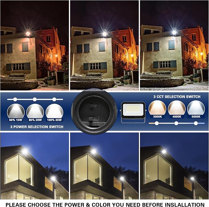 LED Flood Lights Outdoor 15/20/35W and 3000/4000/5000K Adjustable 3900Lm,Dusk-to-Dawn Sensor o Dawn Flood Light for Yard, Garage, Garden,UL Listed,Includes Yoke Mount UL Listed