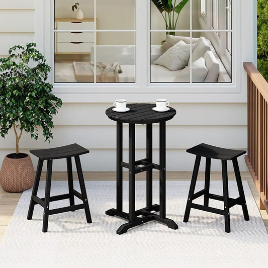 Costaelm Outdoor Bar Table, 37" Counter Height Round Patio Cocktail Bar Table, Patio Bar 3-Pieces Set Bistro Dining Pub Table for Deck, Backyard, Garden, Black