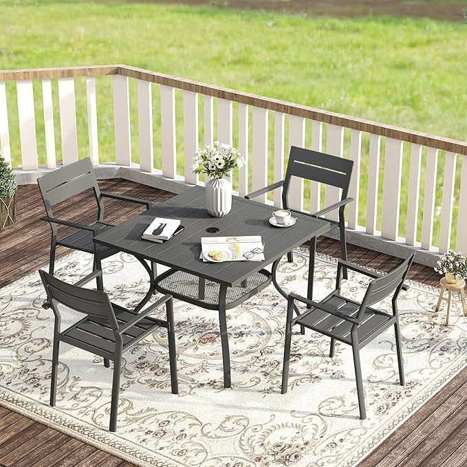 VICLLAX 37.8" Square Outdoor Patio Table, All Weather Metal Outdoor Dining Table for Lawn Garden, Grey