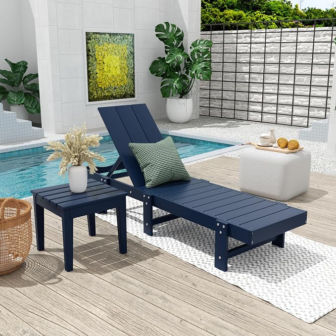 Costaelm Small Outdoor Side Table, Patio End Table Weather Resistant Outdoor Coffee Table, Square Conversation Table for Indoor, Porch, Balcony, Garden, Poolside, Deck, Navy Blue