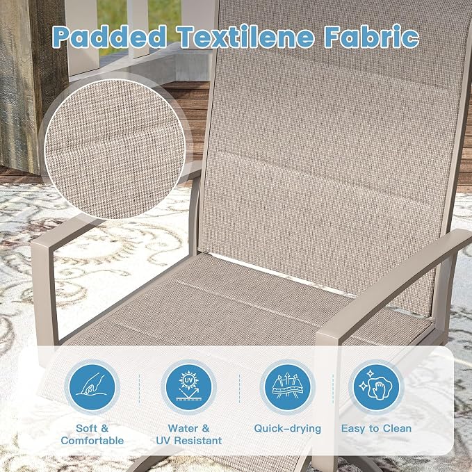 DIFY 7 Pieces Outdoor Patio Dining Set, 6 Sandshell Padded Textilene Swivel Dining Chairs and 53" Sandshell Round Metal Dining Table, Outdoor Table and Chairs for Poolside Backyard Deck