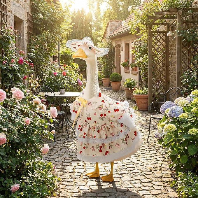 Porch Goose Outfit, 23" Porch Goose Clothes with Strawberry Skirt and Hat for Spring Summer Party Outdoor Patio