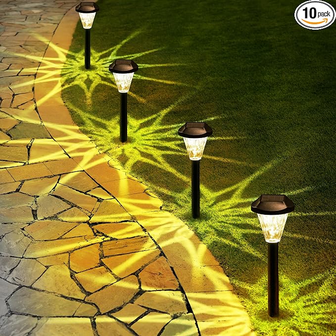 GIGALUMI 10 Pack Solar Lights Outdoor Waterproof, Solar Garden Lights | Outdoor Solar Lights for Yard, Yard Decorations Outdoor for Pathway, Patio, Garden, Driveway, Lawn, and Landscape(Warm White)