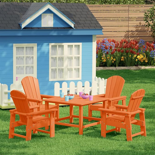 Costaelm Paradise Kids 5-Piece HDPE Outdoor Square Patio Dining Table and Chairs Set, Orange