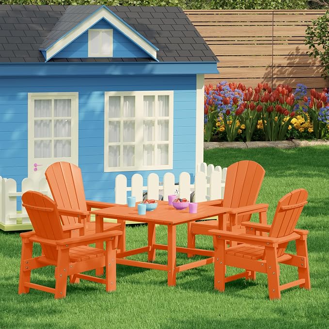 Costaelm Outdoor Kids Table, Toddler Dinner Table Baby Desk Outdoor Childrens Party Tables for Arts & Crafts, Snack Time, Multi-Activity Desk for Ages 2-8 in Classroom/Outside, Orange