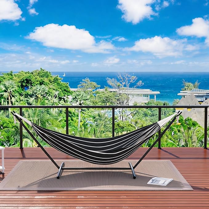 Double Hammock with Steel Stand, Hammock with Carrying Case and Space Saving Steel Stand, Brazilian-Style, 450 Lb Capacity, for Indoor Outdoor Patio Yard