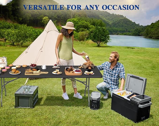 8FT Folding Tables – Heavy Duty Portable Foldable Picnic Table with Built-in Handle, 450 lb Capacity – Ideal for Events, Parties, Crafts, Camping & Dining (6-Pack, Black)