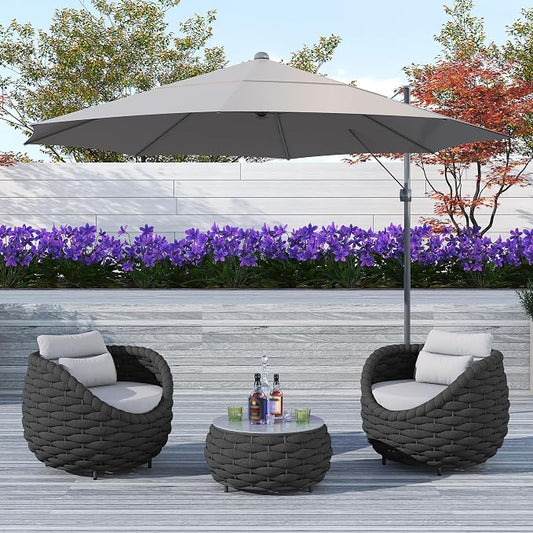 TWT 3 Pieces Aluminum Patio Furniture Set Modern Patio Set with Coffee Table, No Assembly Required Outdoor Conversation Set with Dark Grey Cushions for Balcony, Porch, Lawn
