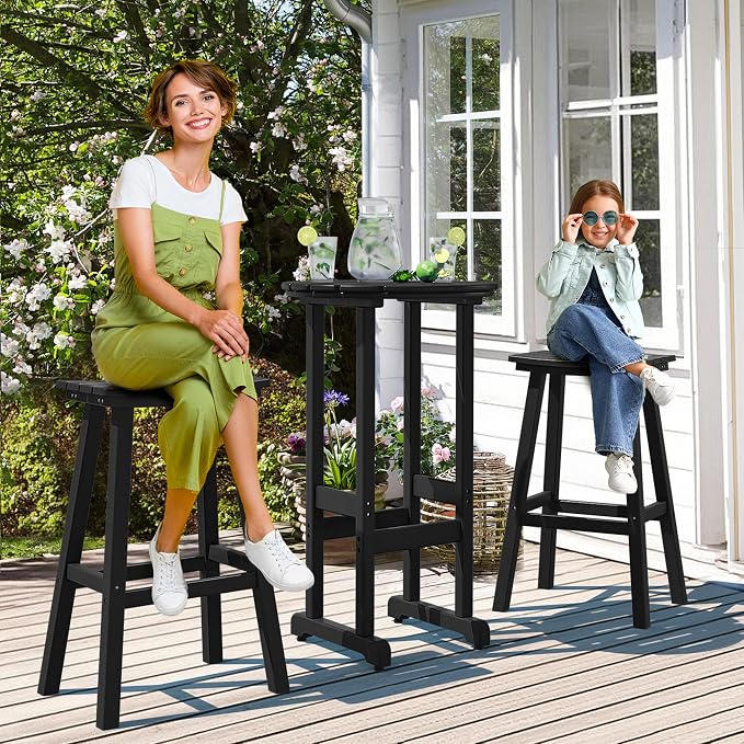 nalone Outdoor Bar Table and Chairs Set, HDPE Bar Table with Bar Stools Set of 2, Patio Table Pub Height Dining Table for Deck, Porch, Backyard, Garden