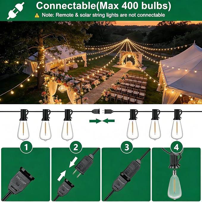 100FT Outdoor String Lights, Waterproof Patio Lights with Clear Shatterproof Plastic ST38 Vintage Edison Bulbs, Connectable Outside Hanging Lights for Backyard, Porch, Deck, Balcony, Garden, 2700K