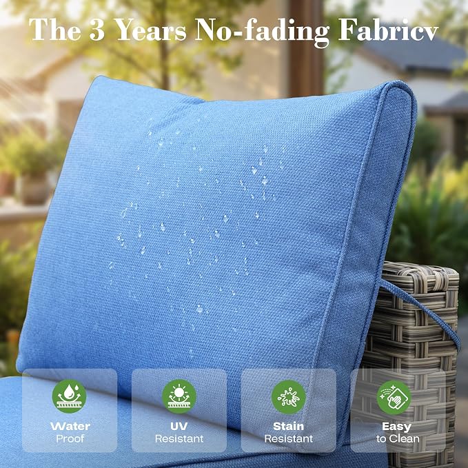 11 Pcs Patio Furniture with Fire Pit Table, Outdoor Rattan Wicker Conversation Set with Glowing Coffee Table, Comfy Sectional Sofa for Porch Balcony Backyard Pool, Light Blue