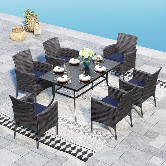 Sophia & William 7-Piece Patio Dining Set, Metal Table, PE Wicker Chairs | All Weather Patio Table and Chairs Set for 6, Perfect for backyard, deck, porch